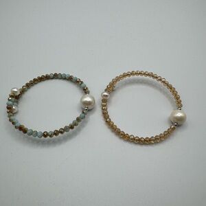 6-11mm White Cultured Freshwater Pearl & Crystal Stainless Steel Wire Bracelets